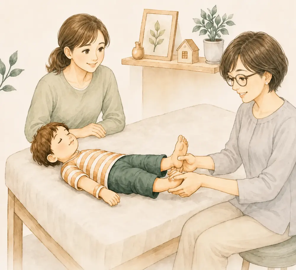 やまもとまさこが親子の療育整体を行うイメージイラスト